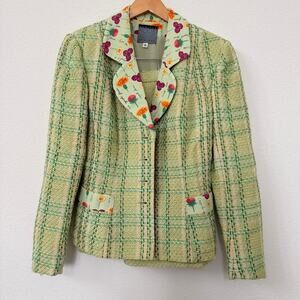 Dewilde Koos New York Tweed Skirt Suit Floral Lined Blazer Green Size 10